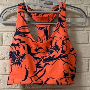 Z by Zella Vibrant Floral Reddish-Orange and Dark Blue Sports Top Bra. Small.
